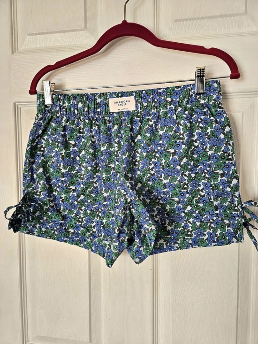 American Eagle Side-Tie Boxer Short Floral Shorts Blue & Green XS